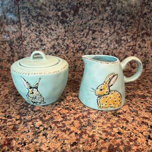 In HomeStylez 2018 Easter Bunny Rabbit Set Sugar Bowl Creamer Green Spring
